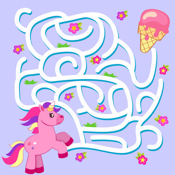 Fototapeta Help unicorn find path to ice cream. Labyrinth. Maze game for kids