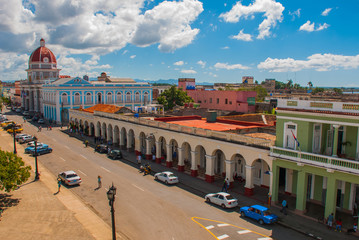 CIENFUEGOS, CUBA: The Cuban view of the city from the top. Municipality, City Hall, Government...