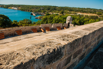 Panorama with a view of the Bay and the Fortress Fortaleza de Jagua. Cuba, Cienfuegos.