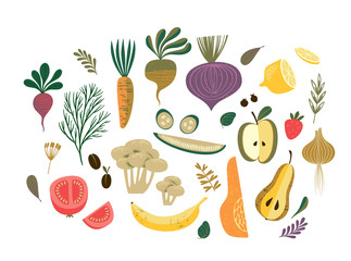 Vector illustration of vegetables and fruit.