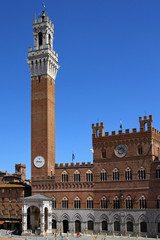 Fototapeta na wymiar The Torre del Mangia and the Palazzo Publico in The Campo, Siena, Tuscany, Italy