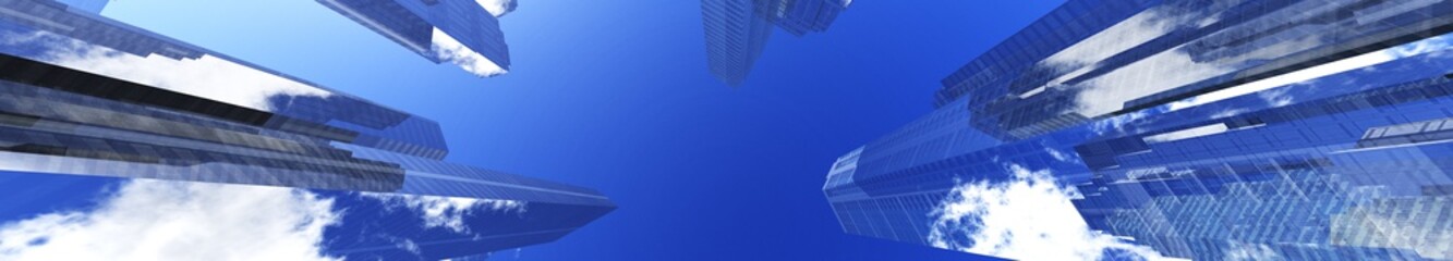 Fototapeta na wymiar panorama of skyscrapers against the sky with clouds, banner, 3d rendering 