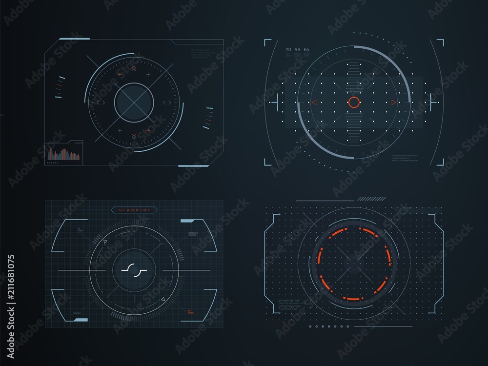Poster futuristic hud virtual control panels. hologram touch screen high tech vector design