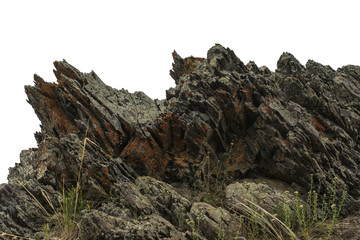 Large rough rocks on white background. Natural mountain stones