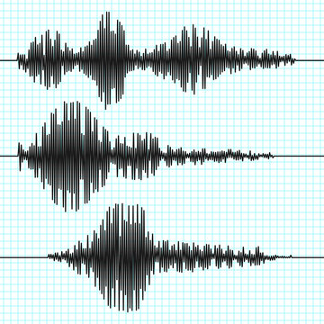 Frequency Seismograph Waves, Seismogram, Earthquake Graphs. Seismic Wave Vector Set