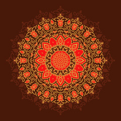 Mandala geometric round ornament, circular abstract pattern. Hand drawn decorative vector design element