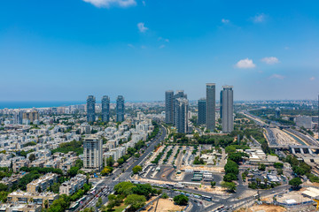 Fototapeta na wymiar Aerial view of old buildings and appartment skyscrapers in Tel Aviv, Israel.
