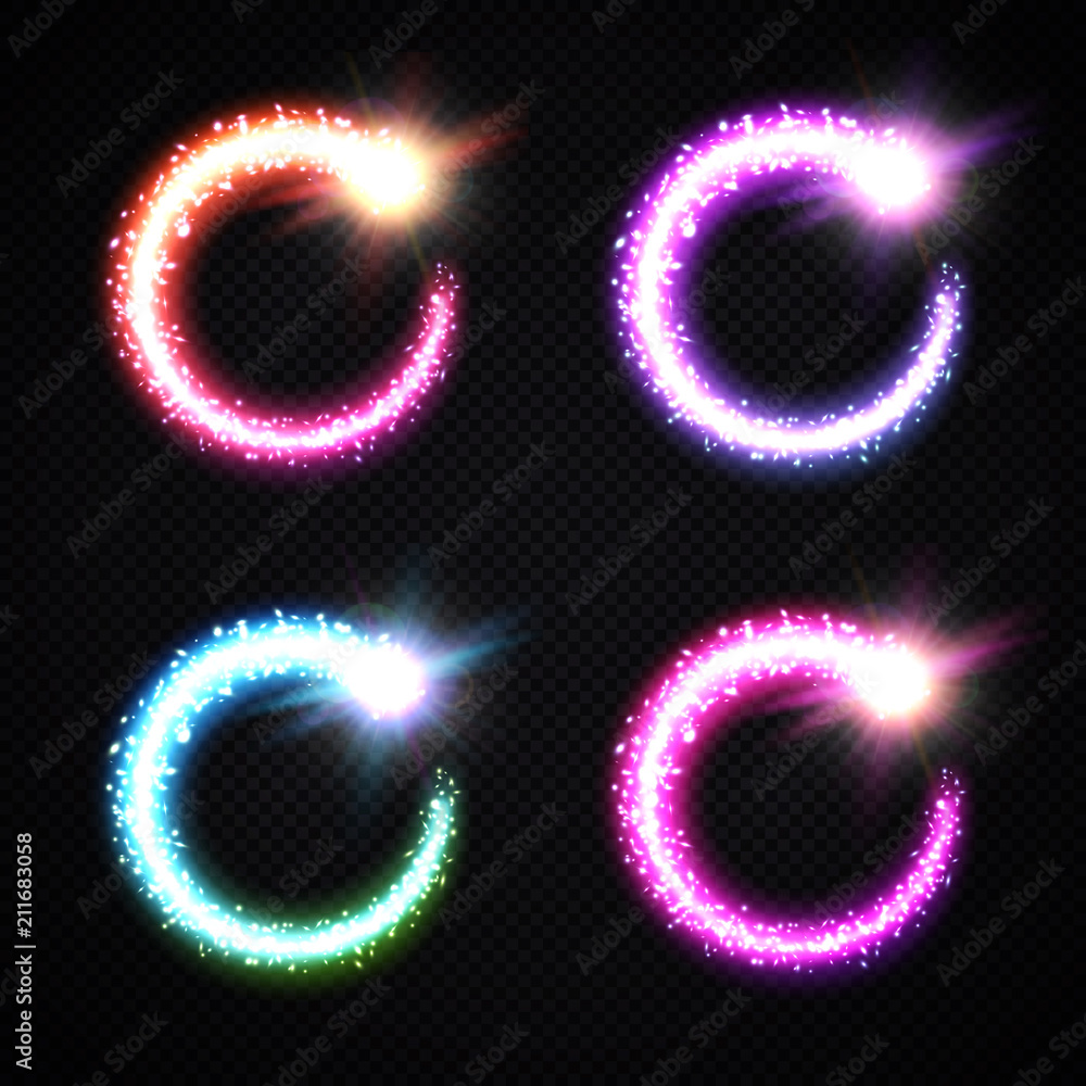 Poster holiday light background elements set on transparent backdrop. decorative lights circle frame pack. 