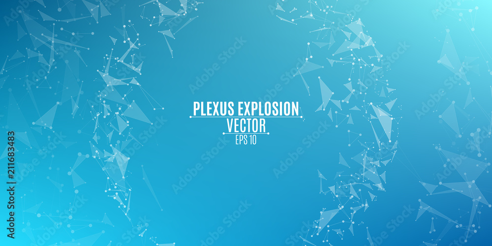 Poster geometrical modern round banner of flying triangles. connected triangles. plexus. backdrop for your 