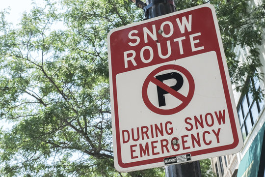 Street Sign Snow Route During Snow Emergency