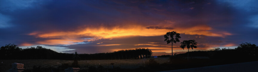 Amazing sunset panorama in the evening