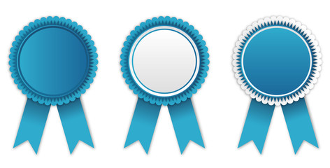 3 different blue award badges