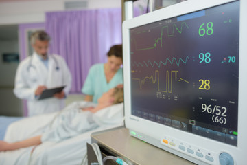screen display of vital sign monitor in hospital