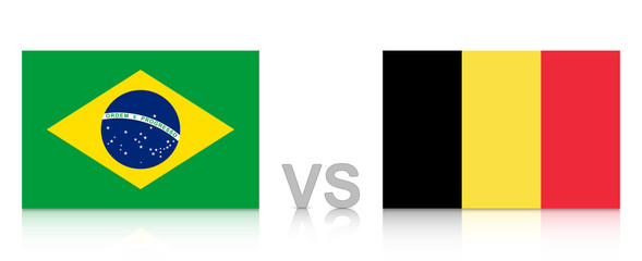 Brazil vs. Belgium. 2018 tournament. National flags with reflection isolated on white background.