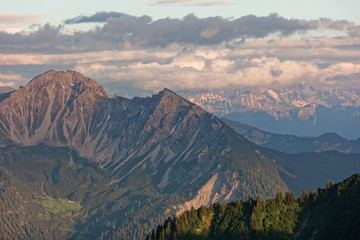 Lechquellengebirge mountains sunset from Furkajoch pass