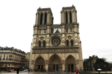 Fototapeta na wymiar Notre Dame Cathedral - Paris, France - on a rainy day