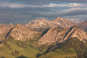 Lechquellengebirge mountains sunset from Furkajoch pass