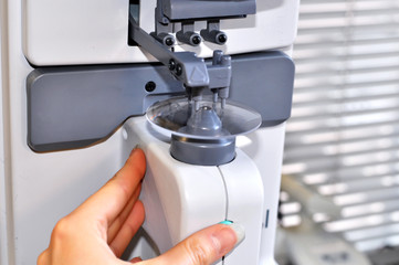 Health care, medicine and vision concept.Professional ophthalmology instrument in clinic office and...