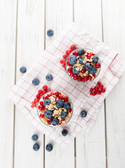 Vanilla Yoghurt Parfait Served with Fresh Blueberries and Red Currants