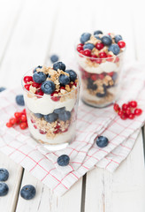Vanilla Yoghurt Parfait Served with Fresh Blueberries and Red Currants