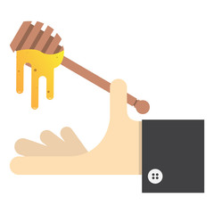 Obraz premium hand holds a wooden honey stick,vector image, flat design