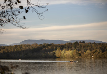 Rowing boat on lake