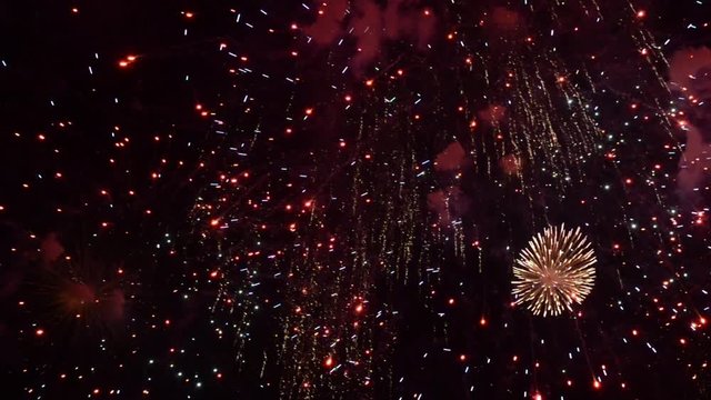 
Fireworks show. Festival and celebration. Using spectacular Pyrotechnics for a New Year eve. Firework display
