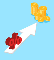 Money and growing profits. Isometric illustration.