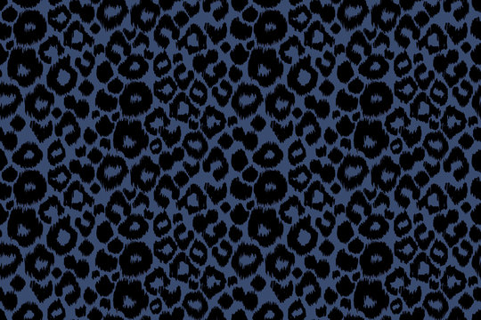 Dark Animal pattern leopard spots watercolour background. Paint watercolor leo spots black color on a blue natural ornamnet 