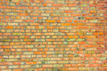 Old, textured, brickwork. Wall of red brick.