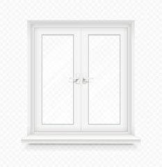 White classic plastic window with windowsill. Transparent