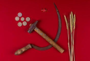 USSR, sickle and hammer, red background