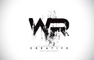 WR W R Grunge Brush Letter Logo Design in Black Colors Vector Illustration.