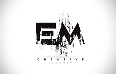 EM E M Grunge Brush Letter Logo Design in Black Colors Vector Illustration.