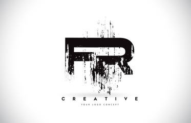 FR F R Grunge Brush Letter Logo Design in Black Colors Vector Illustration.