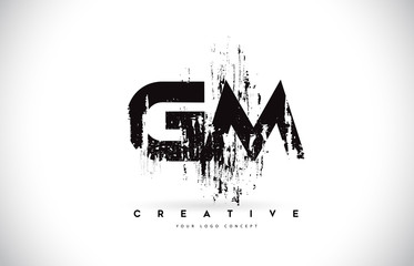 GM G M Grunge Brush Letter Logo Design in Black Colors Vector Illustration.