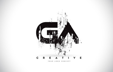 GA G A Grunge Brush Letter Logo Design in Black Colors Vector Illustration.
