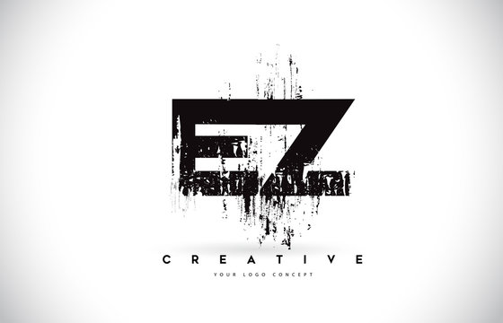 EZ E Z Grunge Brush Letter Logo Design in Black Colors Vector Illustration.
