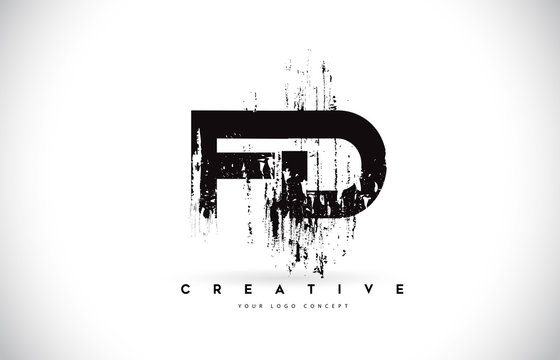 FD F D Grunge Brush Letter Logo Design in Black Colors Vector Illustration.