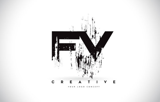 FV F V Grunge Brush Letter Logo Design in Black Colors Vector Illustration.
