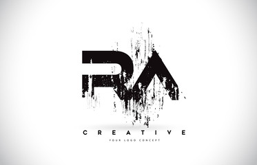 RA R A Grunge Brush Letter Logo Design in Black Colors Vector Illustration. - obrazy, fototapety, plakaty