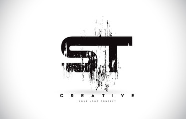 ST S T Grunge Brush Letter Logo Design in Black Colors Vector Illustration.