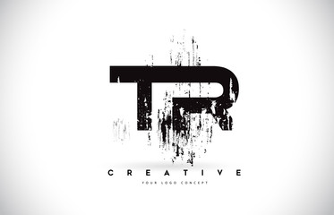 TR T R Grunge Brush Letter Logo Design in Black Colors Vector Illustration. - obrazy, fototapety, plakaty