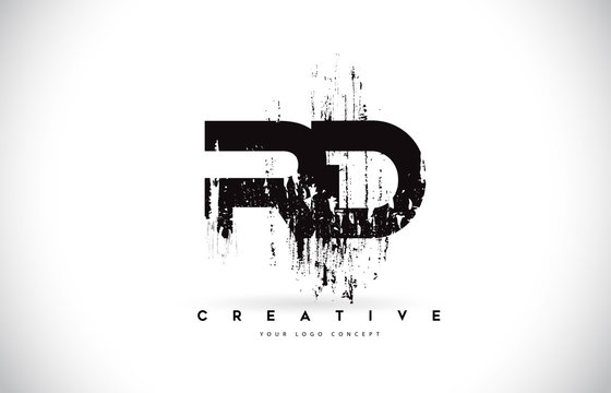 RD R D Grunge Brush Letter Logo Design in Black Colors Vector Illustration.