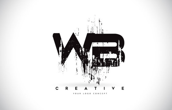 WB W B Grunge Brush Letter Logo Design in Black Colors Vector Illustration.
