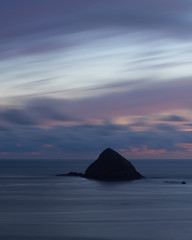 A long exposure of Storm Island at sunset.