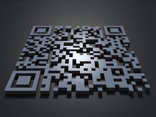 Abstract 3D qr code background on dark background. The concept of encrypted information about goods, addresses and services. 3D rendering.