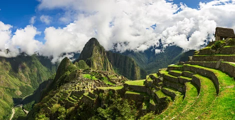 Photo sur Plexiglas Machu Picchu Vue panoramique pittoresque des terrasses du Machu Picchu.