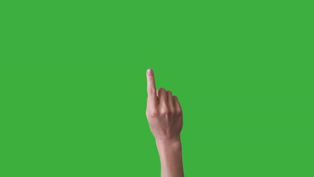 Hand touching screen on green screen