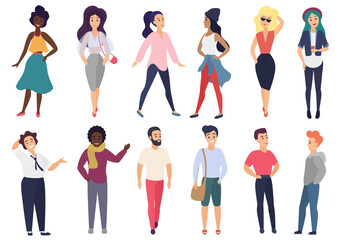 Fototapeta premium Vector illustration in a flat style of group of different stylized people activities set.